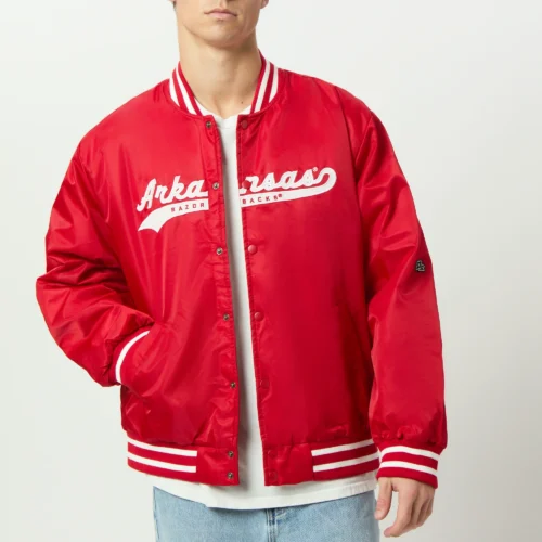 Men Arkansas Razorbacks A-Game Satin Varsity Jacket