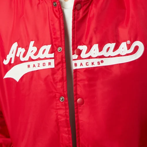 Men Arkansas Razorbacks A-Game Satin Varsity Jacket - Image 5