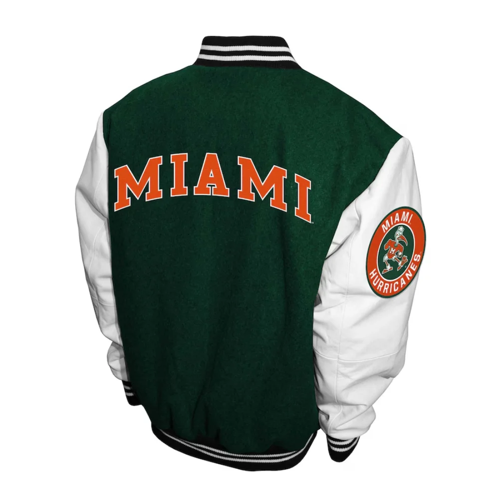 Miami Hurricanes Graduate Green Wool & Leather Varsity Jacket - Image 2