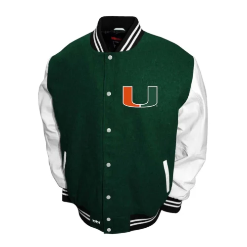 Miami Hurricanes Graduate Green Wool & Leather Varsity Jacket