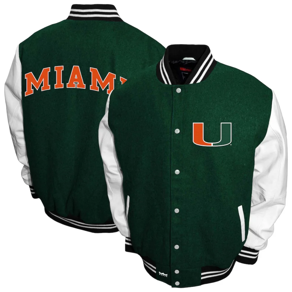 Miami Hurricanes Graduate Green Wool & Leather Varsity Jacket - Image 3
