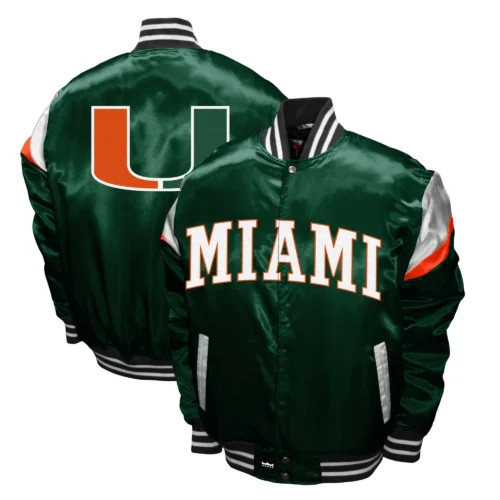 Miami Hurricanes Power Satin Varsity Jacket - Image 3