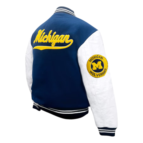 Alternative view of Michigan Wolverines  Graduate Navy Wool & Leather Varsity Jacket