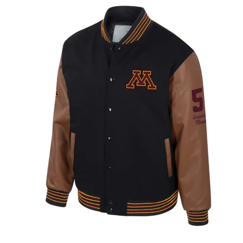 Minnesota Golden Gophers Colosseum Letterman Wool & Leather Full-Snap Black/Brown Varsity Jacket