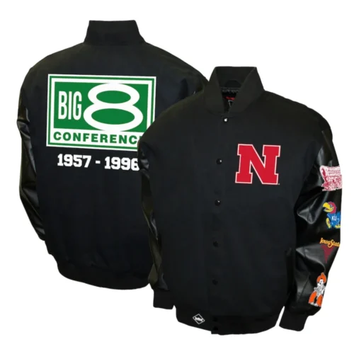 Nebraska Cornhuskers Big 8 Conference Wool & Leather Varsity Jacket - Image 3