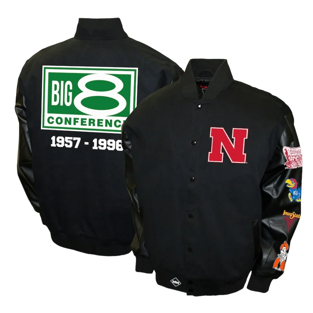 Nebraska Cornhuskers Big 8 Conference Wool & Leather Varsity Jacket - Image 3