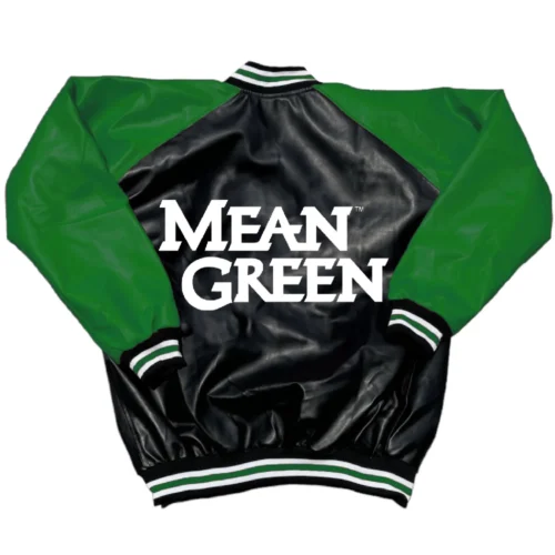 Alternative view of North Texas Mean Green Letterman Black & Green Leather Varsity Jacket