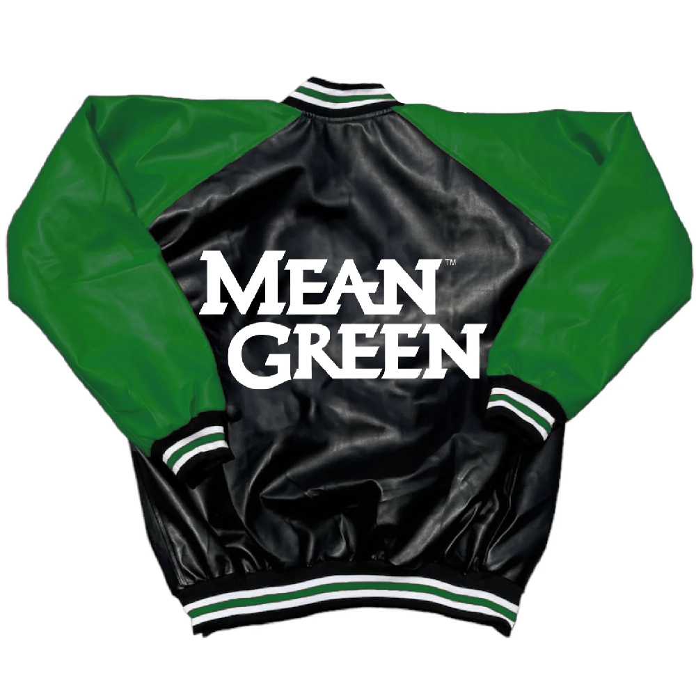 North Texas Mean Green Letterman Black & Green Leather Varsity Jacket - Image 2