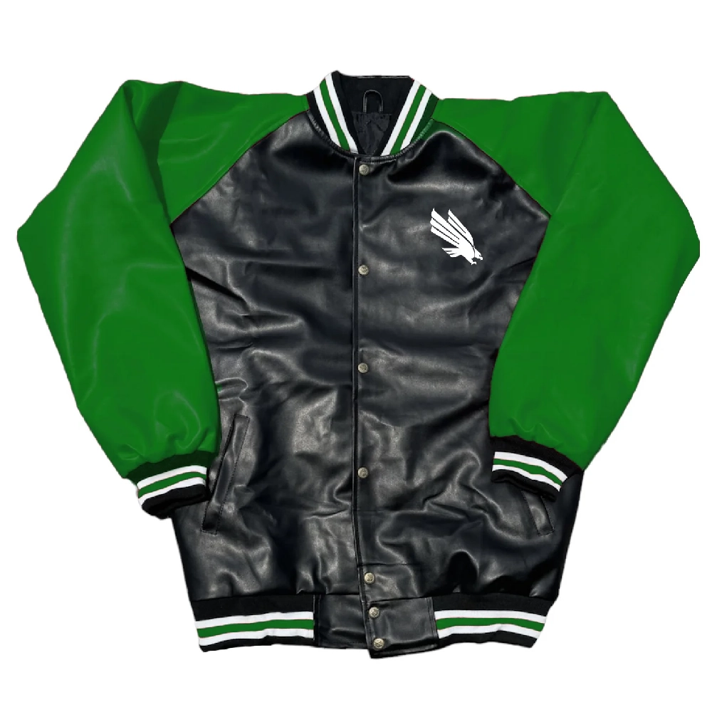North Texas Mean Green Letterman Black & Green Leather Varsity Jacket