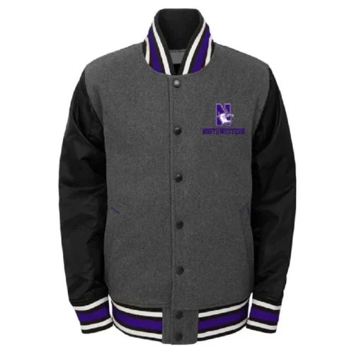 Northwestern Wildcats Letterman Gray & Black Wool Varsity Jacket