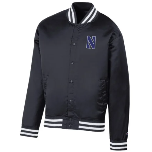Northwestern Wildcats Letterman Navy Bomber Satin Varsity Jacket