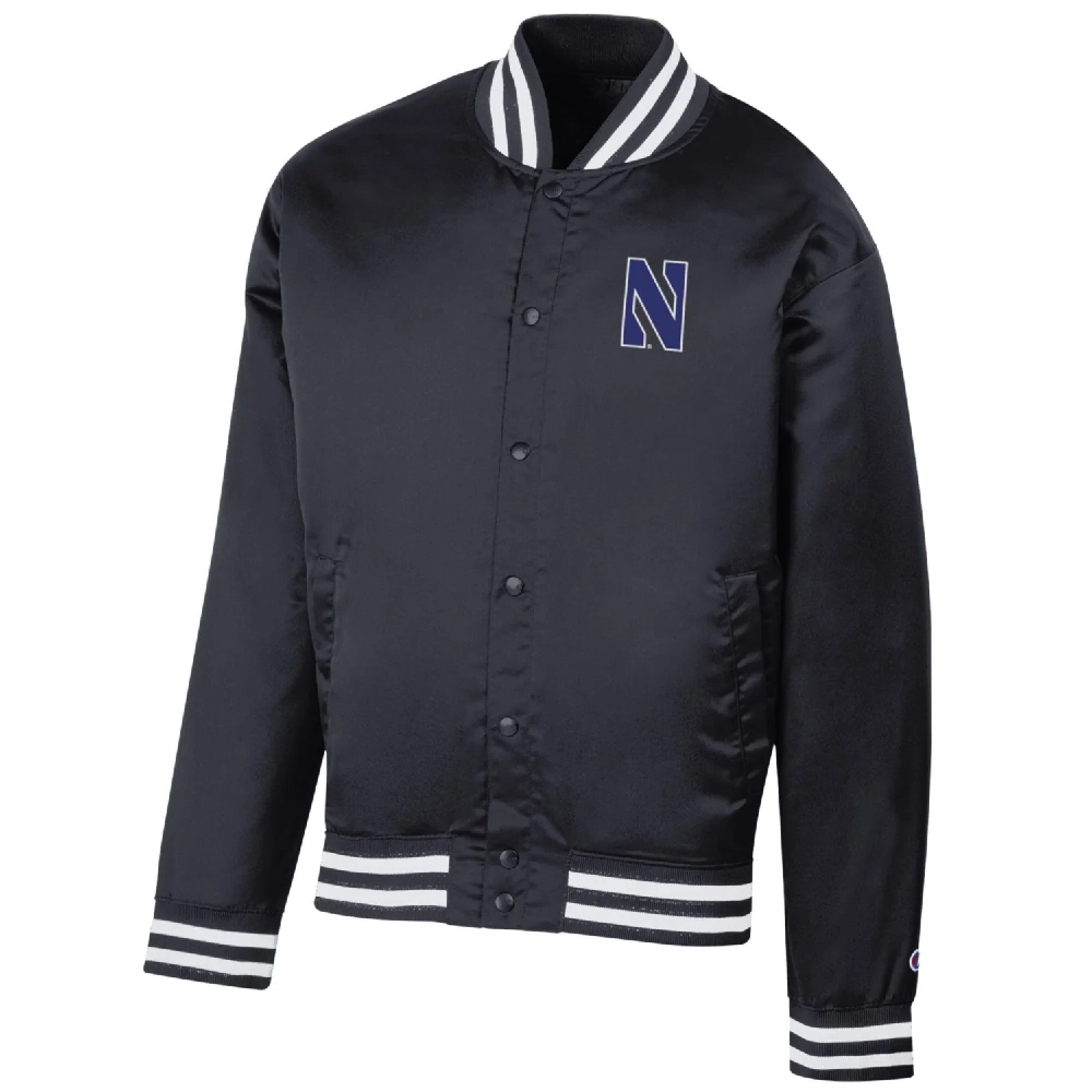 Northwestern Wildcats Letterman Navy Bomber Satin Varsity Jacket
