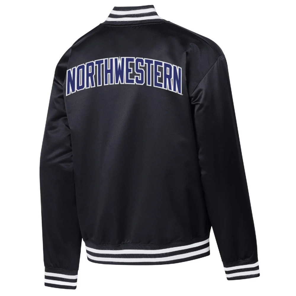 Northwestern Wildcats Letterman Navy Bomber Satin Varsity Jacket - Image 2