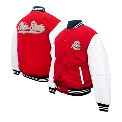 Ohio State Buckeyes Graduate Red Wool & Leather Varsity Jacket - Image 3