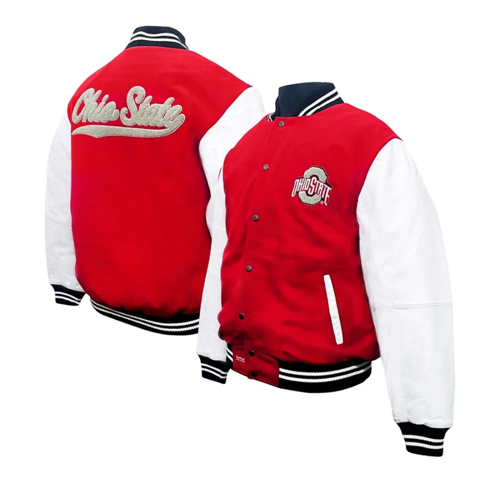 Ohio State Buckeyes Graduate Red Wool & Leather Varsity Jacket - Image 3