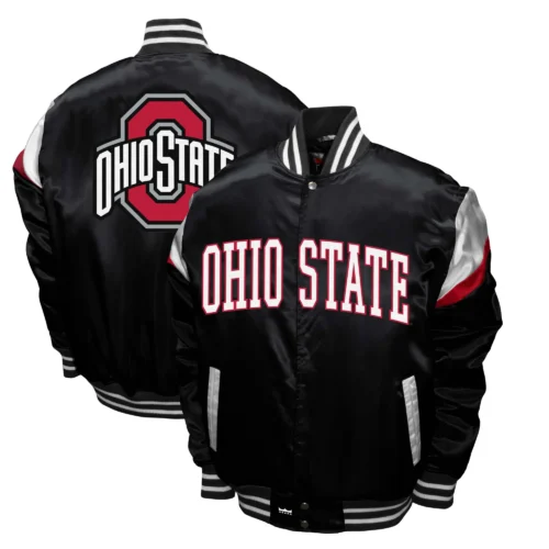 Ohio State Buckeyes Power Black Satin Varsity Jacket - Image 3