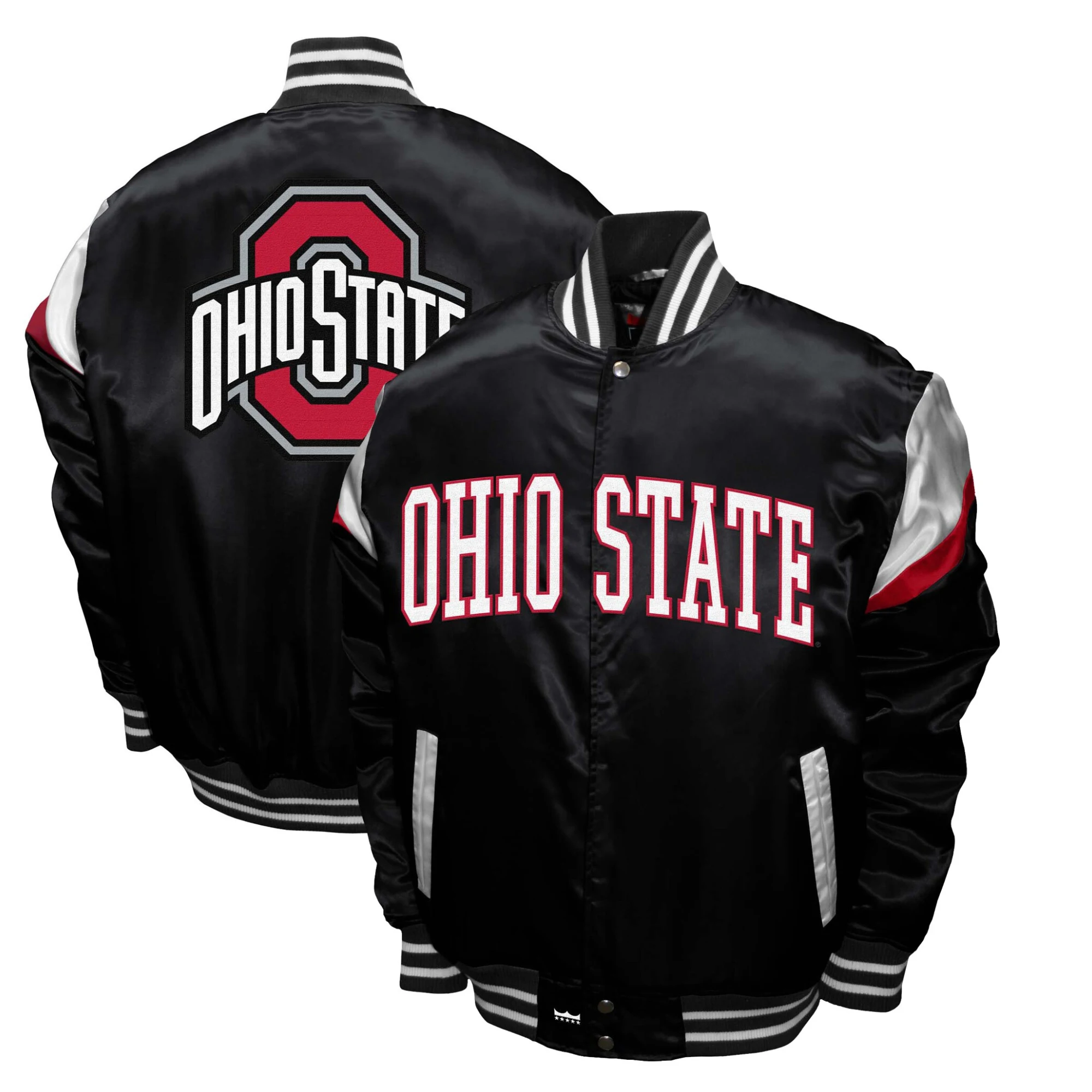 Ohio State Buckeyes Power Black Satin Varsity Jacket - Image 3