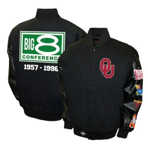 Oklahoma Sooners Big 8 Conference Wool & Leather Varsity Jacket - Image 3