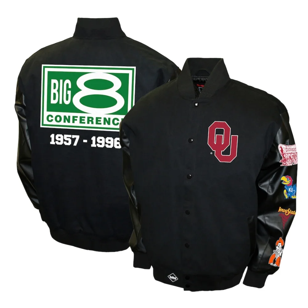 Oklahoma Sooners Big 8 Conference Wool & Leather Varsity Jacket - Image 3
