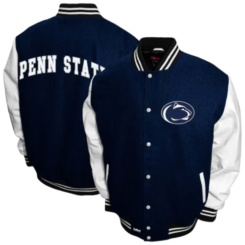 Penn State Nittany Lions  Graduate Navy Wool & Leather Varsity Jacket - Image 3