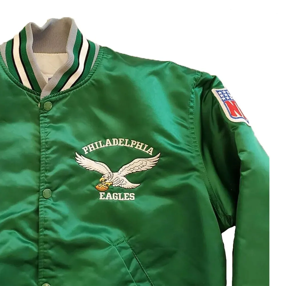 Philadelphia Eagles 90’s Vintage Green Satin Varsity Jacket - Image 3