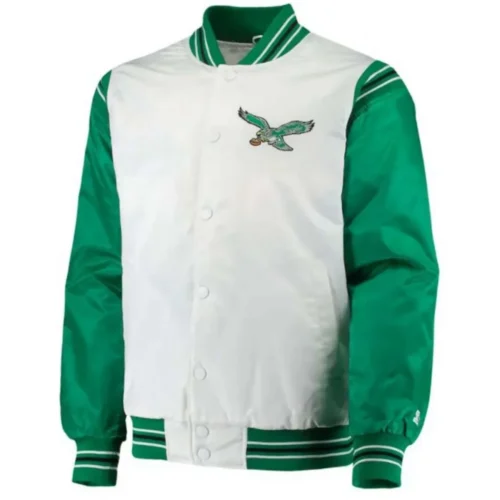 Philadelphia Eagles The Enforcer Green & White Satin Varsity Jacket