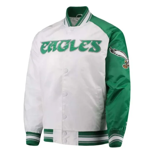 Philadelphia Eagles Dugout Spring Green & White Satin Varsity Jacket