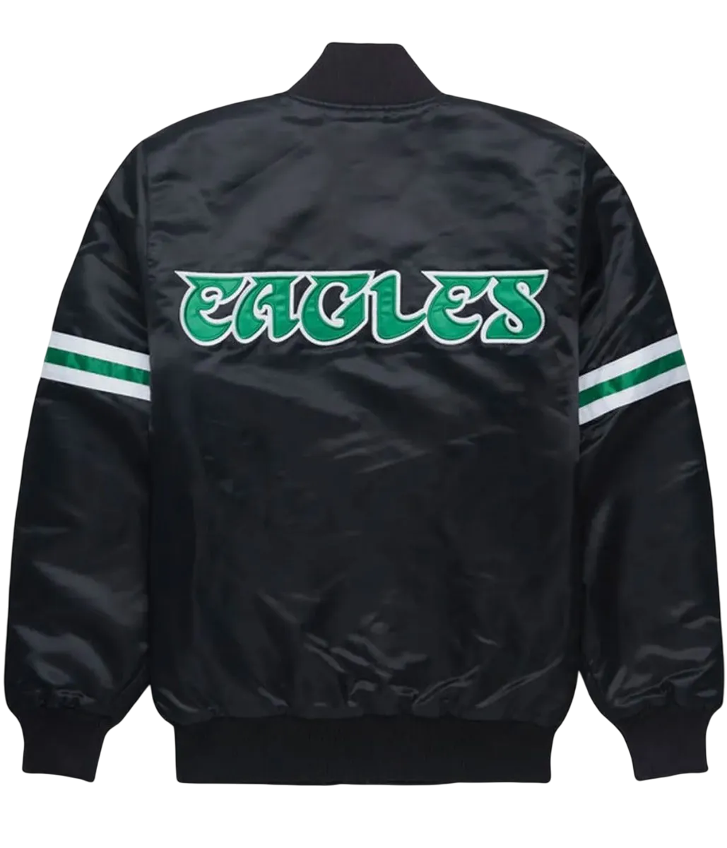 Philadelphia Eagles Vintage Black Satin Varsity Jacket - Image 2