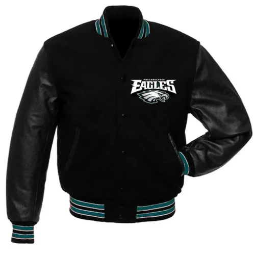 Philadelphia Eagles Vintage Black Wool & Leather Varsity Jacket