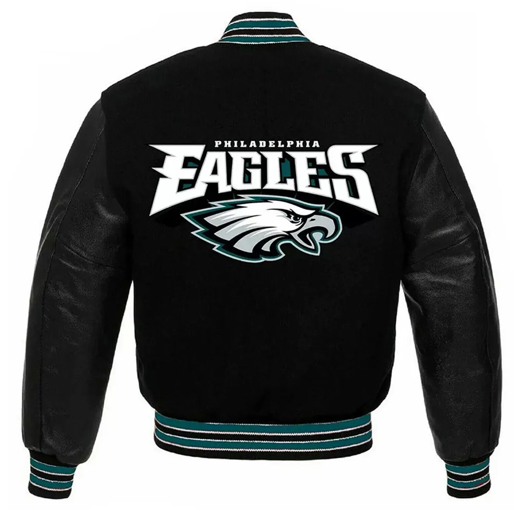 Philadelphia Eagles Vintage Black Wool & Leather Varsity Jacket - Image 2
