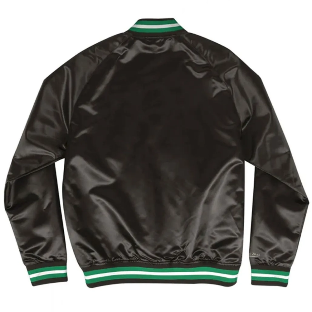 Philadelphia Eagles Throwback Wordmark Black Satin Varsity Jacket - Image 2