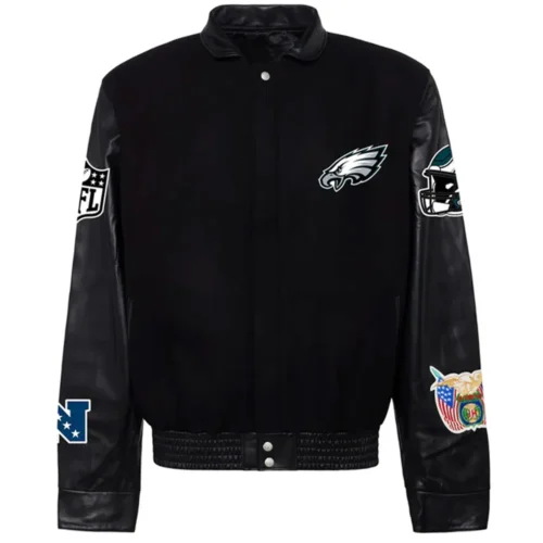 Philadelphia Eagles Wool & Leather Black Varsity Jacket