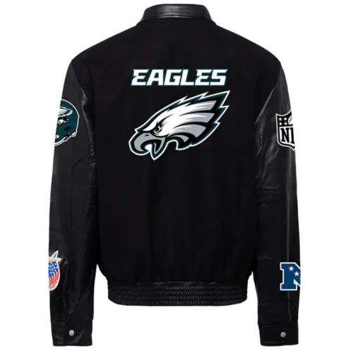 Alternative view of Philadelphia Eagles Wool & Leather Black Varsity Jacket