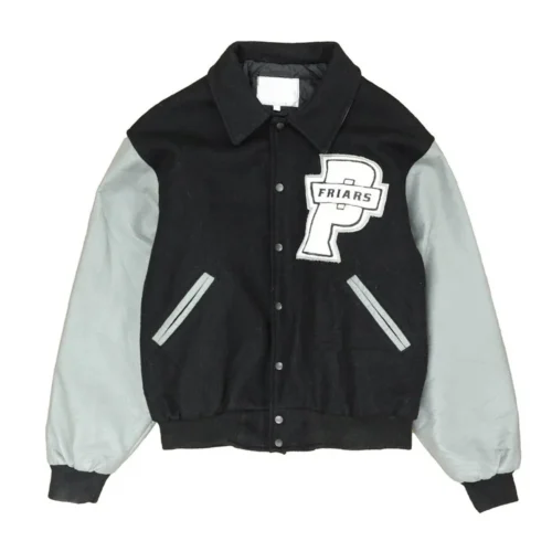 Providence Friars 90s Vintage Black & Gray Wool & Leather Varsity Jacket