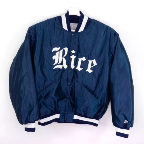 Rice Owls Vintage Navy Bomber Satin Varsity Jacket