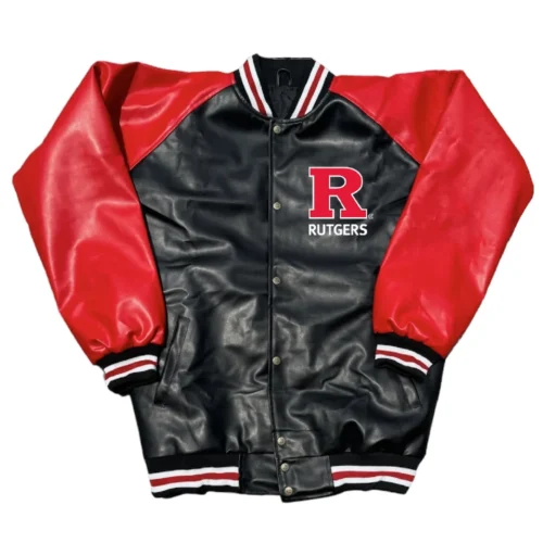 Rutgers Scarlet Knights Letterman Black & Red Leather Varsity Jacket