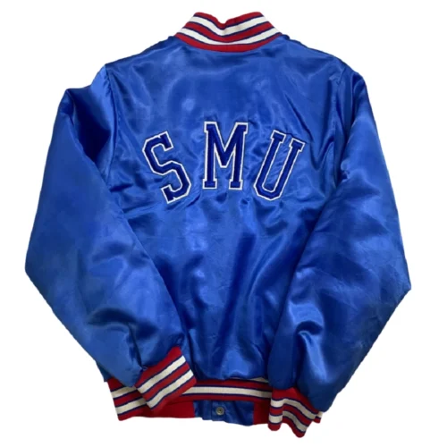 Alternative view of SMU Mustangs 1990s Vintage Royal Blue Bomber Satin Varsity Jacket
