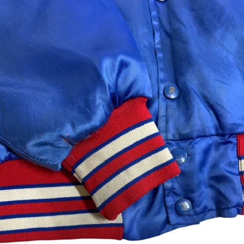SMU Mustangs 1990s Vintage Royal Blue Bomber Satin Varsity Jacket - Image 4