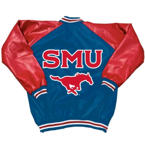 Alternative view of SMU Mustangs Letterman Blue & Red Leather Varsity Jacket