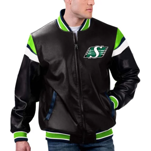 Saskatchewan Roughriders Full-Zip Leather Varsity Jacket
