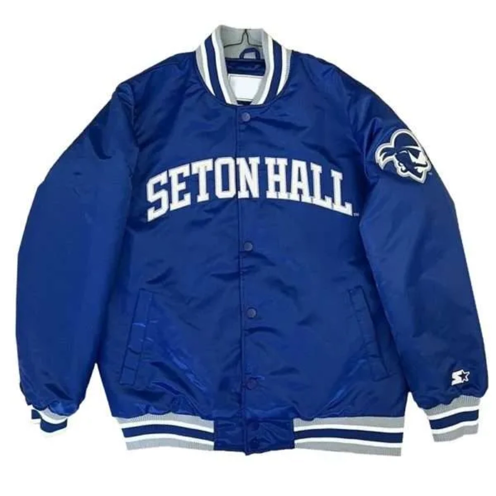 Seton Hall Pirates Vintage Blue Satin Varsity Jacket