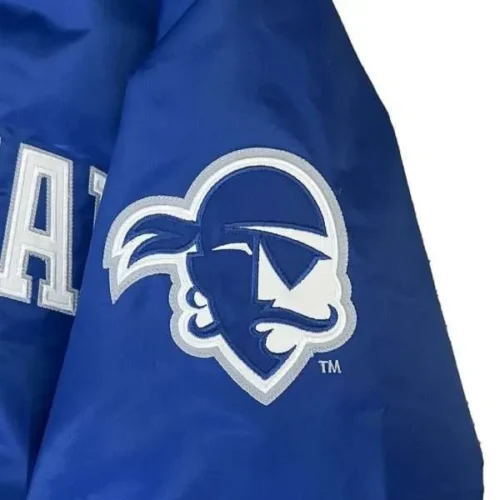 Seton Hall Pirates Vintage Blue Satin Varsity Jacket - Image 3