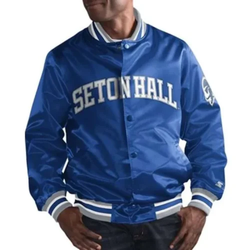Alternative view of Seton Hall Pirates Vintage Blue Satin Varsity Jacket