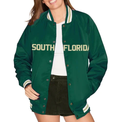 Women's South Florida Bulls Letterman Bomber Satin Varsity Jacket
