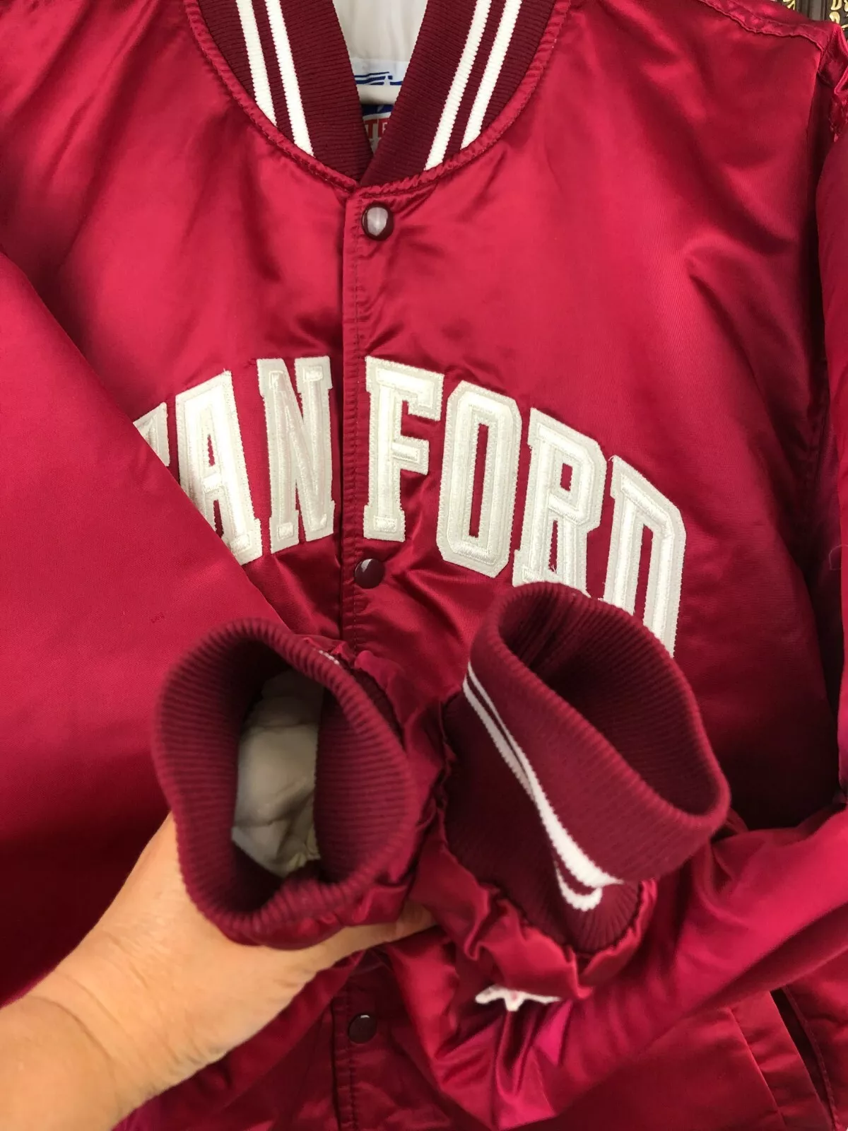 Stanford Cardinal 90's Vintage Red Bomber Satin Varsity Jacket - Image 4