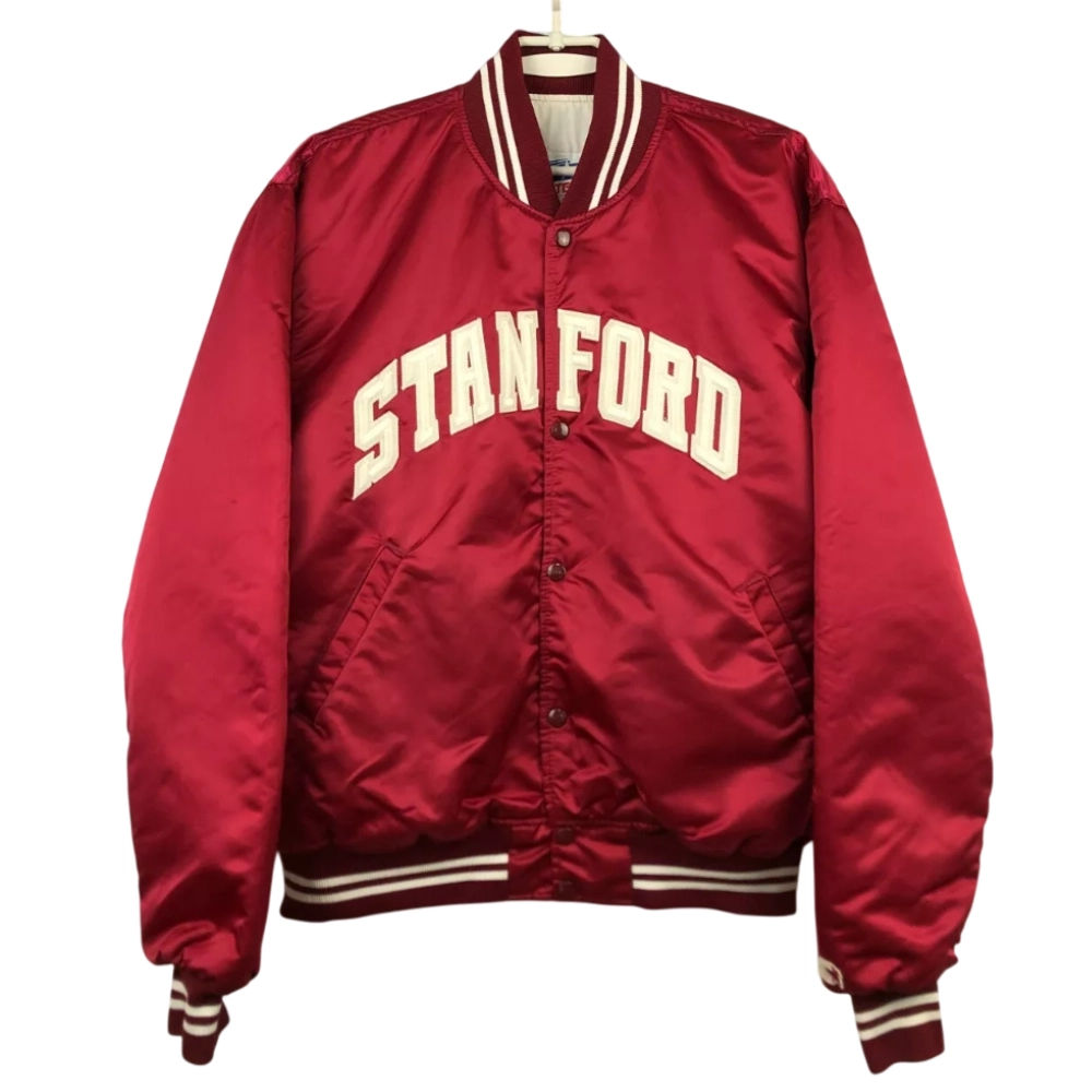 Stanford Cardinal 90's Vintage Red Bomber Satin Varsity Jacket