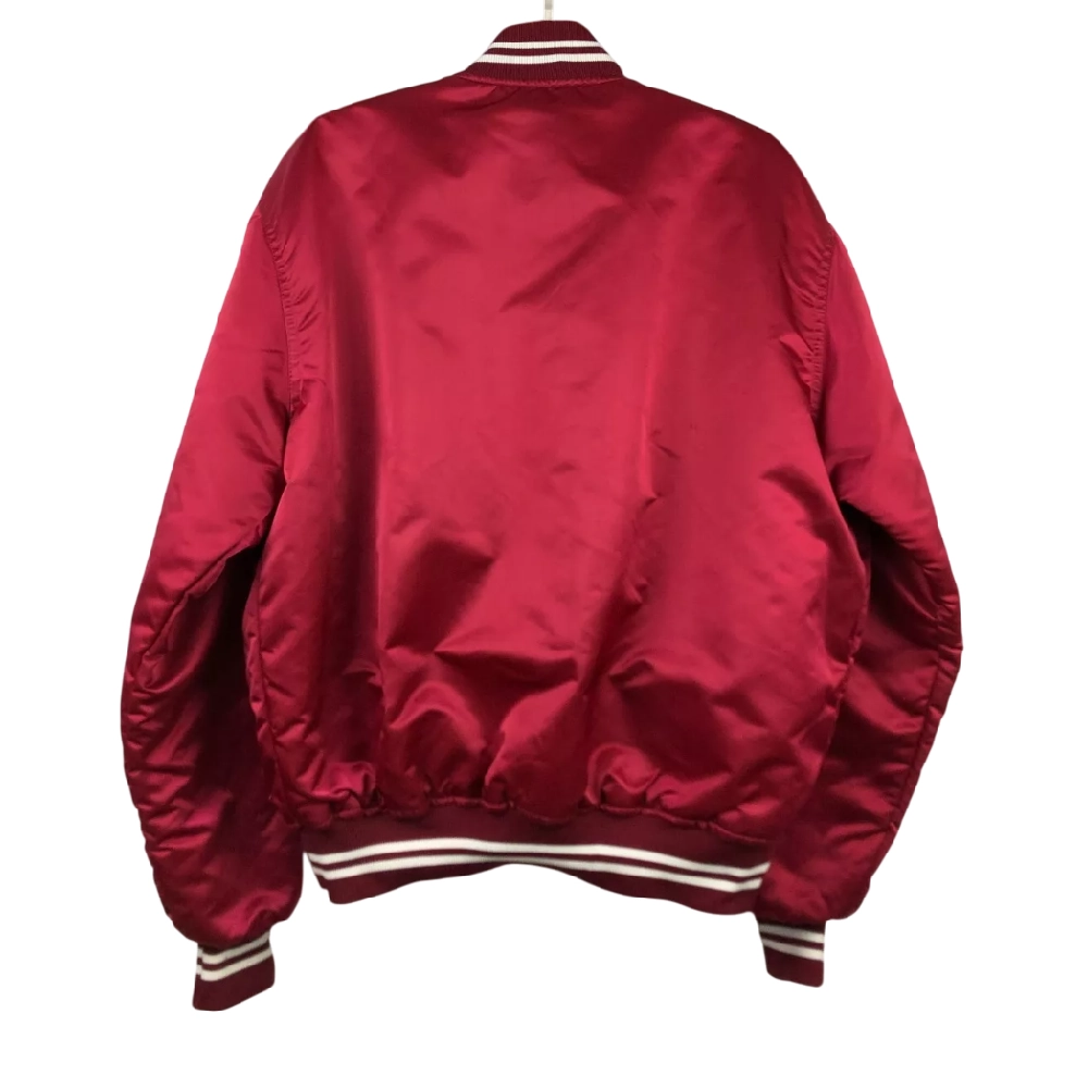 Stanford Cardinal 90's Vintage Red Bomber Satin Varsity Jacket - Image 2