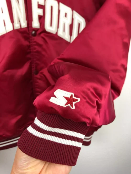 Stanford Cardinal 90's Vintage Red Bomber Satin Varsity Jacket - Image 3