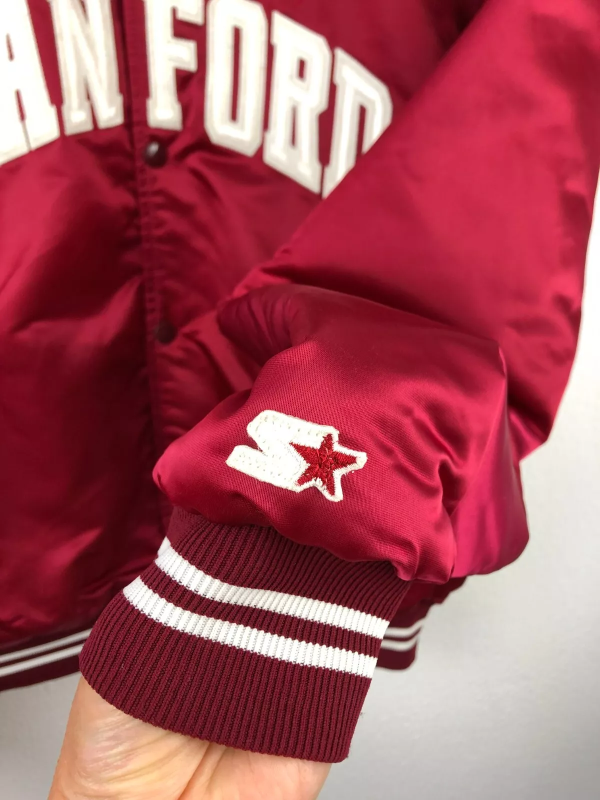Stanford Cardinal 90's Vintage Red Bomber Satin Varsity Jacket - Image 3