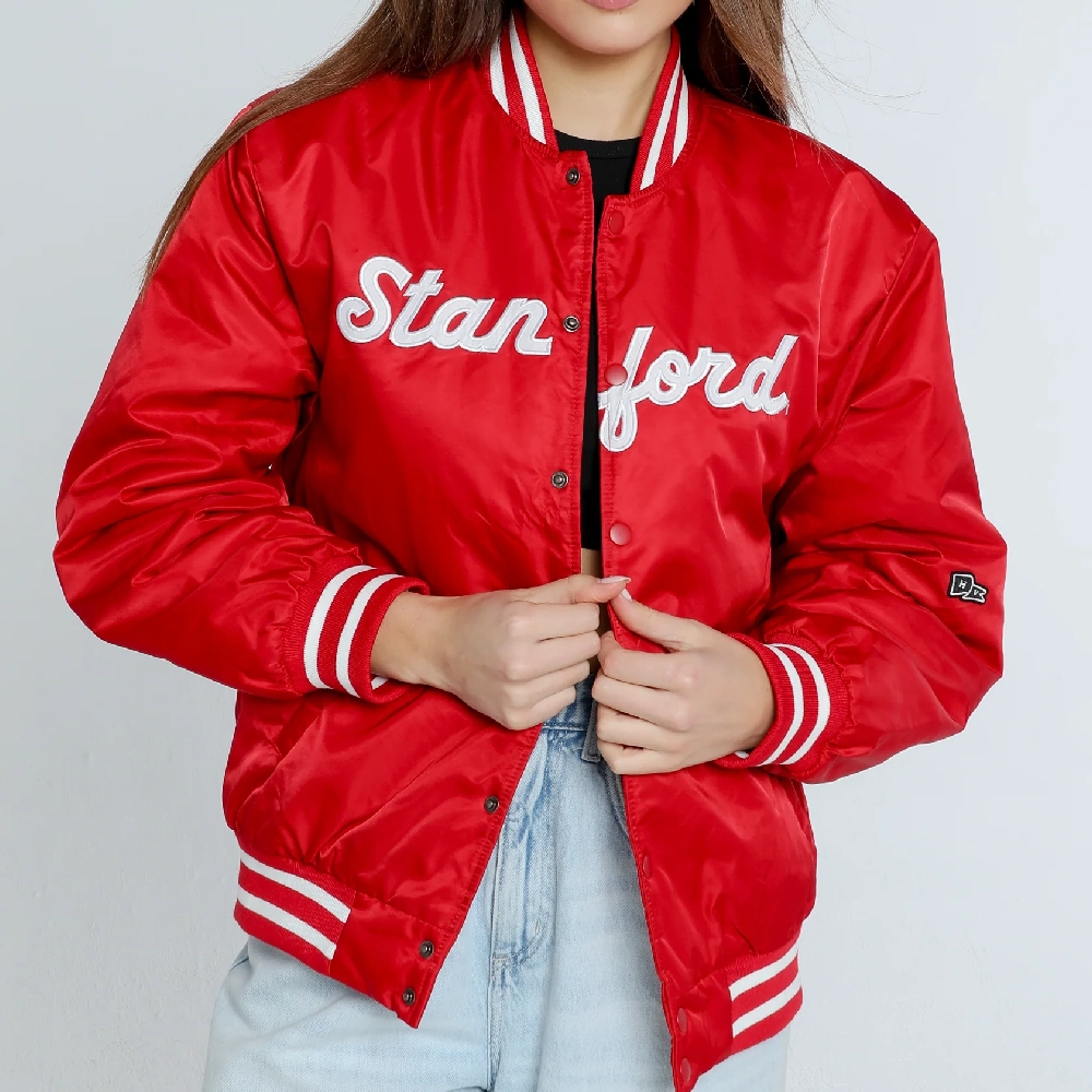 Stanford Cardinal A-Game Vintage Red Satin Varsity Jacket - Image 8